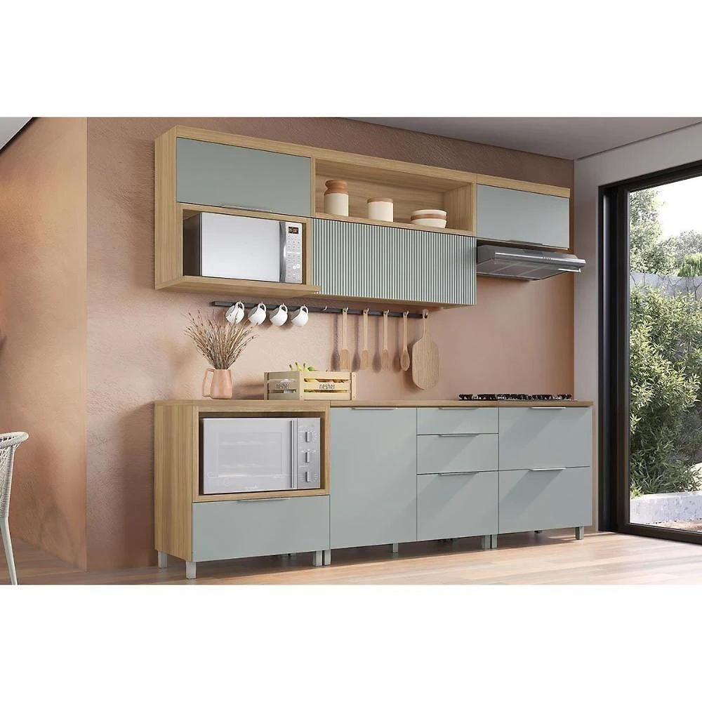 Cozinha Completa 6 Peças Marquesa 3 Aéreos 3 Balcões C6p42 Nature Verde