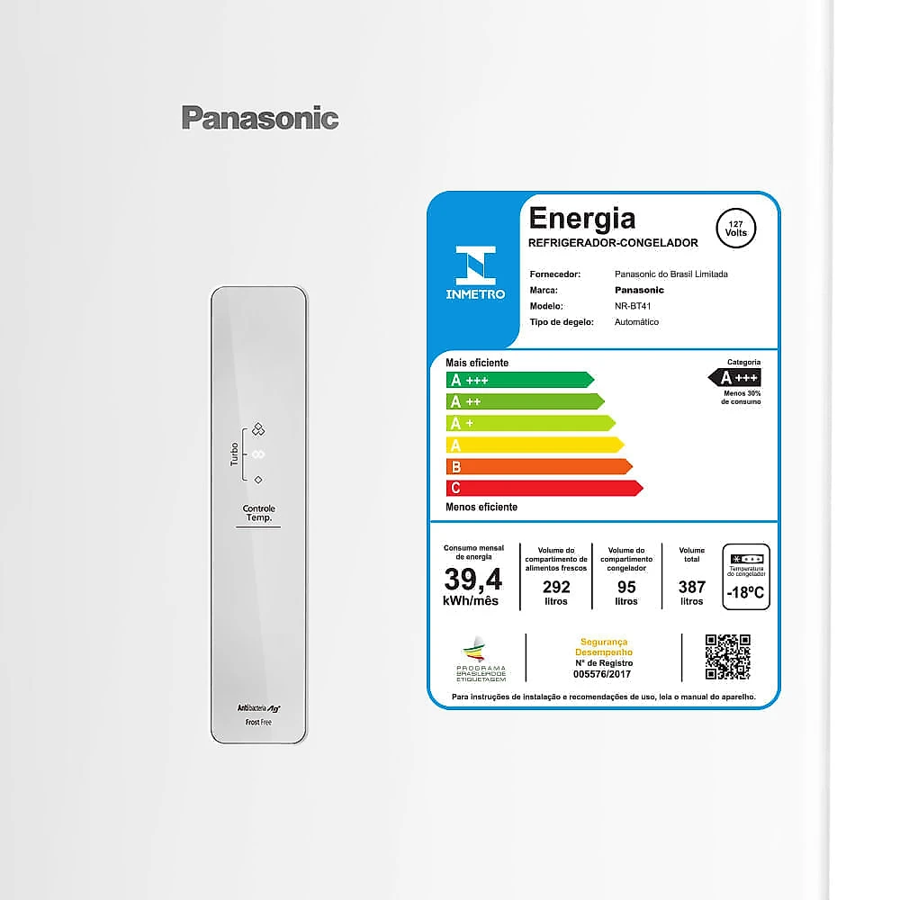 Geladeira Panasonic A+++ Frost Free 387L - Branco- NR-BT41PD2W 110v