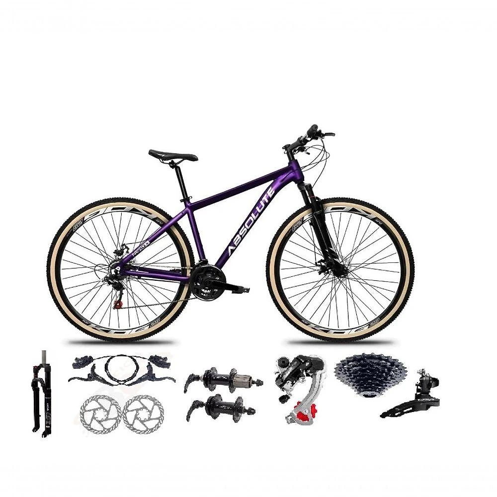 Bicicleta Aro 29 Absolute Nero 5 Câmbios Shimano 24v K7 Freios Hidráulicos Garfo Trava Com Pneu Faixa - Roxo Tam.19
