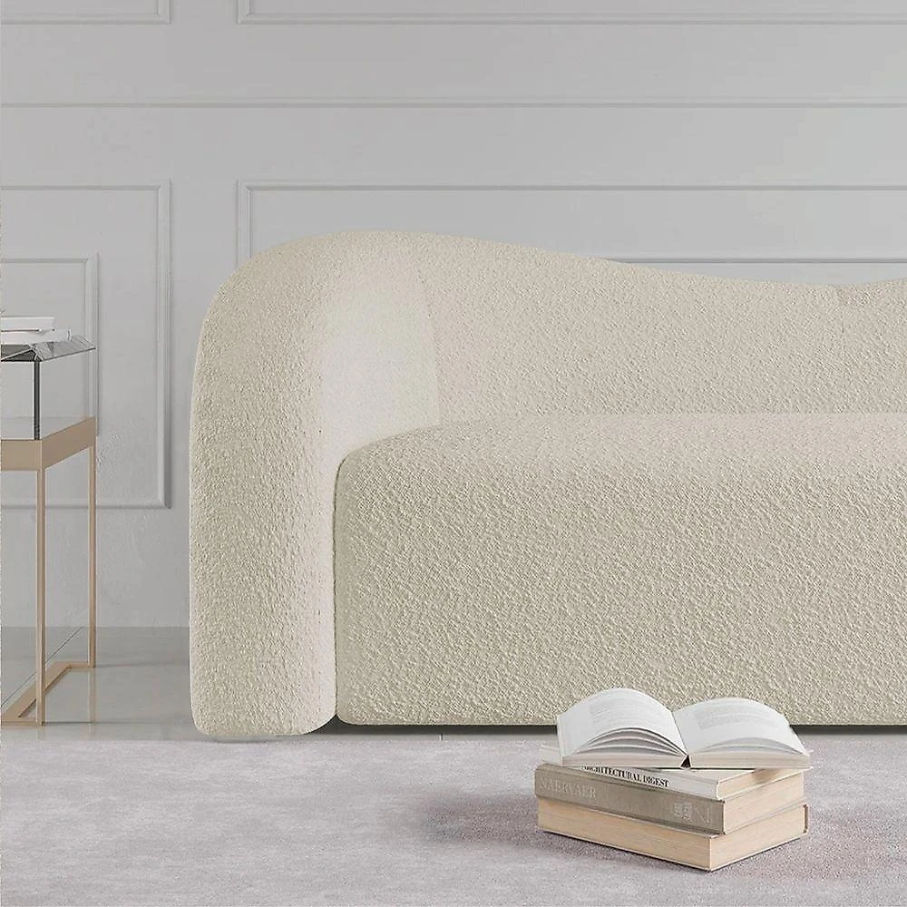 Sofá Curvo 3 Lugares Orgânico Sala Recepção Escritório Coréia 200cm Bouclé Cor Bege