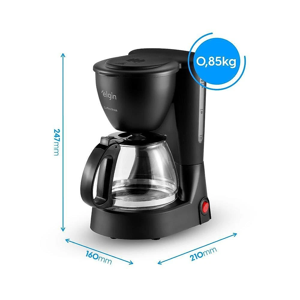 Cafeteira elétrica elgin coffee break 15 xícaras preta 650w filtro permanente sistema corta-pingo 220
