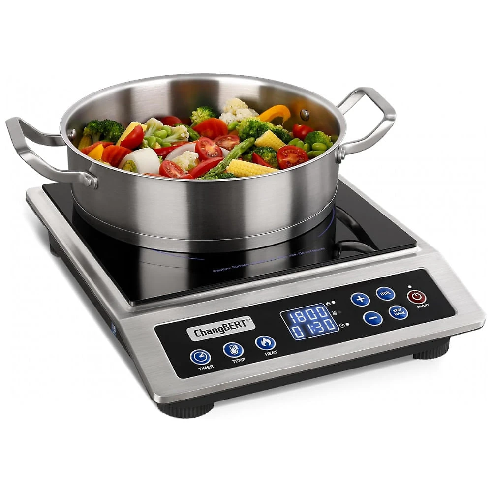 Cooktop de Indução Portátil ChangBERT, Certificado pela NSF, Potente 1800W com Bobina de Aquecimento de 8