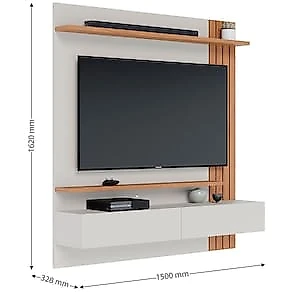 Painel Home Suspenso Colibri Juriti com 150 cm de Largura, Ideal para TV de Até 65” Off White Matte/Freijó