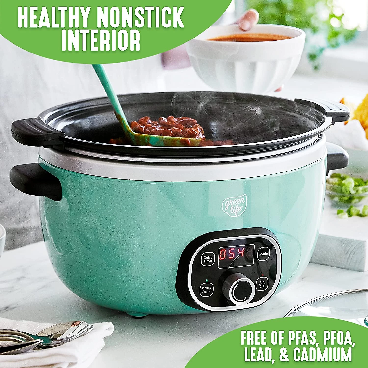 GreenLife Panela Elétrica Multifuncional 5L cControle de Temperatura 110V Verde Claro