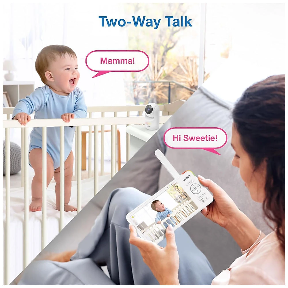Babá Eletrônica para Bebê VTech 13 cm IPS 720P com Câmera e Áudio, Giro, Inclinação, Zoom, Luz Noturna, Conversa Bidirecional, Canções de Ninar