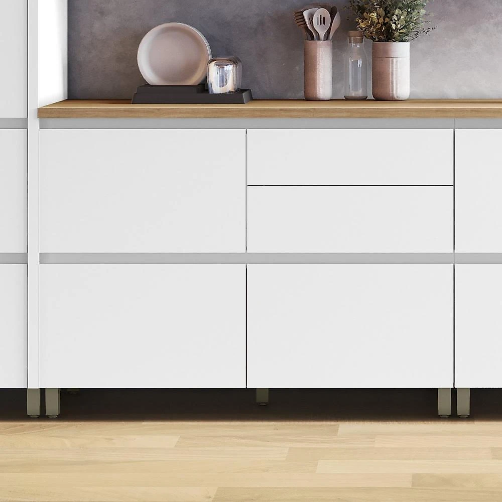 Balcão 1 Porta Basculante 4 Gavetas 120Cm  100% Mdf Rainha Branco/Nature