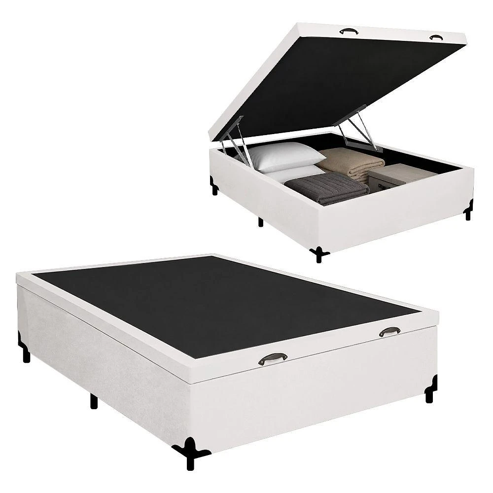 Cama Box com Baú Casal Royal Sleep Tecido Sintético Branco