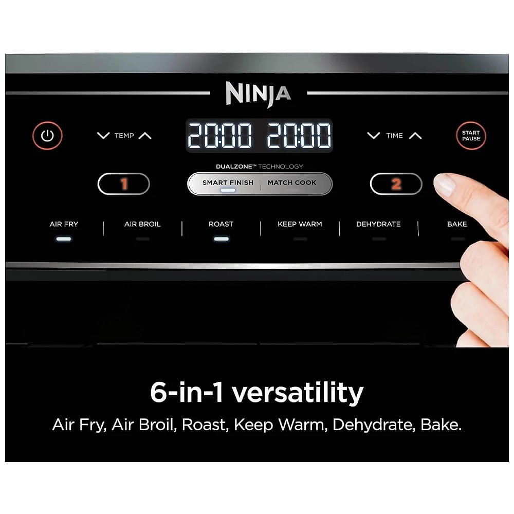 Fritadeira Elétrica Air Fryer Ninja DZ302 Preta 10,0 L Cestas Duplas 6 em 1 DualZone 1690 W 110V