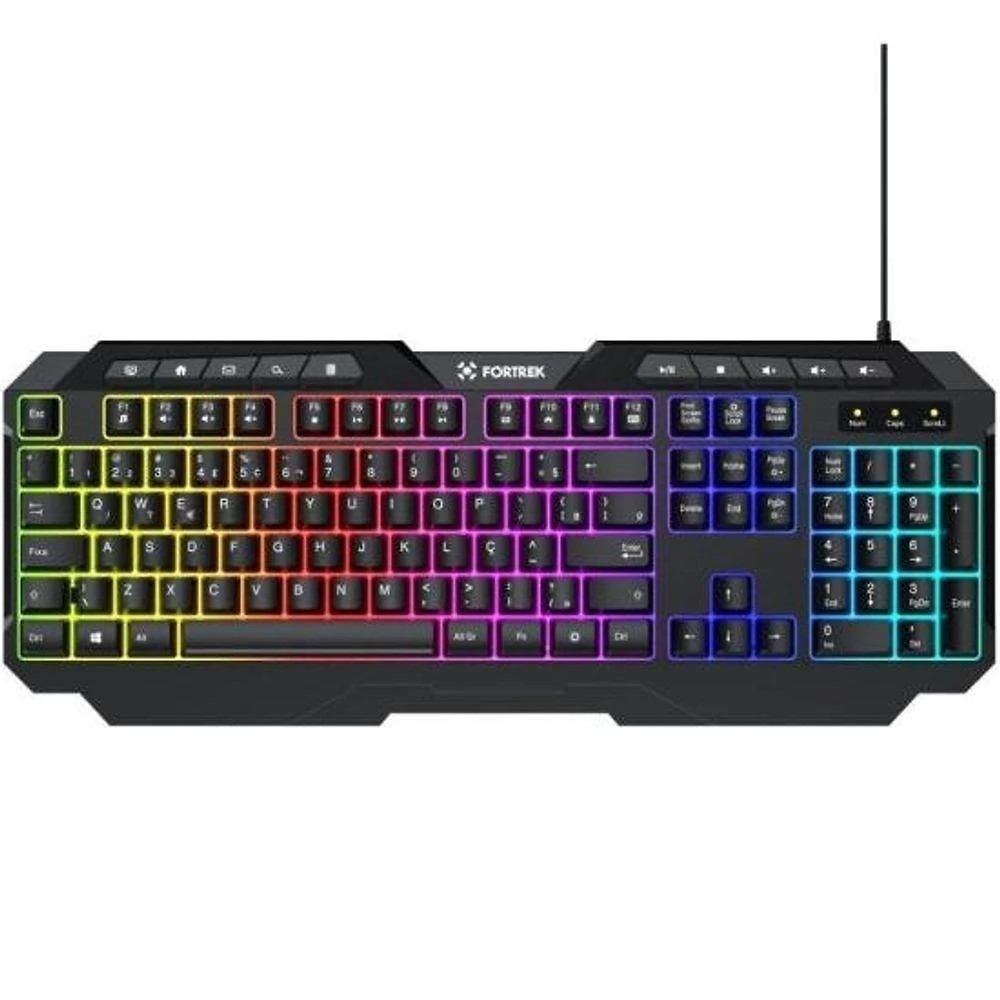 Teclado Gamer Multimidia Fortrek Shortcut para Windows e Mac com Rainbow Preto