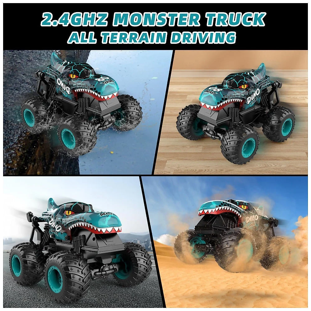 Caminhões Monstros para Meninos de 4-7 Anos: Controle Remoto 2.4Ghz, 120 Brinquedos de Dinossauro com Luz e Música, Caminhão RC com Acrobacias, Gohero Caminhões Monstros para Meninos de 4-7 Anos: Controle Remoto 2.4Ghz, 120 Brinquedos de Dinossauro com Luz e Música, Caminhão RC com Acrobacias