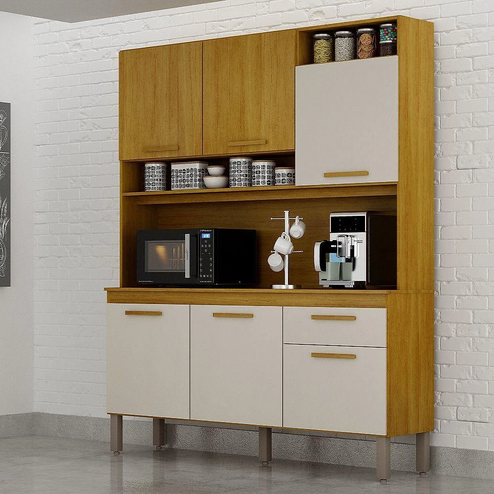 Armário Cozinha Naya 6 Pts 1gvt Nicho Decorativo Mobilihouse Off White Acetinado/cinamomo
