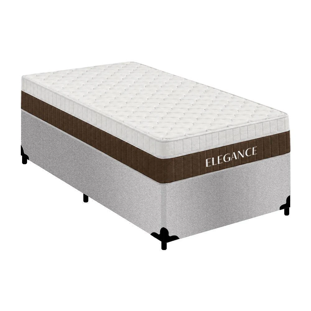 Cama Box Solteiro Elegance com Colchão Molas Ensacadas Suede Cinza Royal