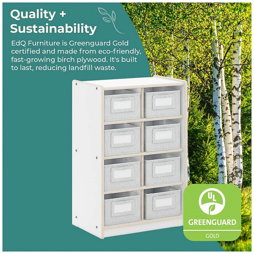 Organizador baixo Guidecraft EdQ Cubby Toy Storage com 8 caixas de tecido branco 50cm