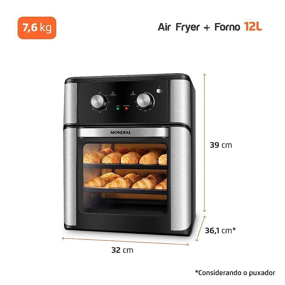 Fritadeira air fryer forno oven mondial 2000w preto 12l afon-12l-ab 110v