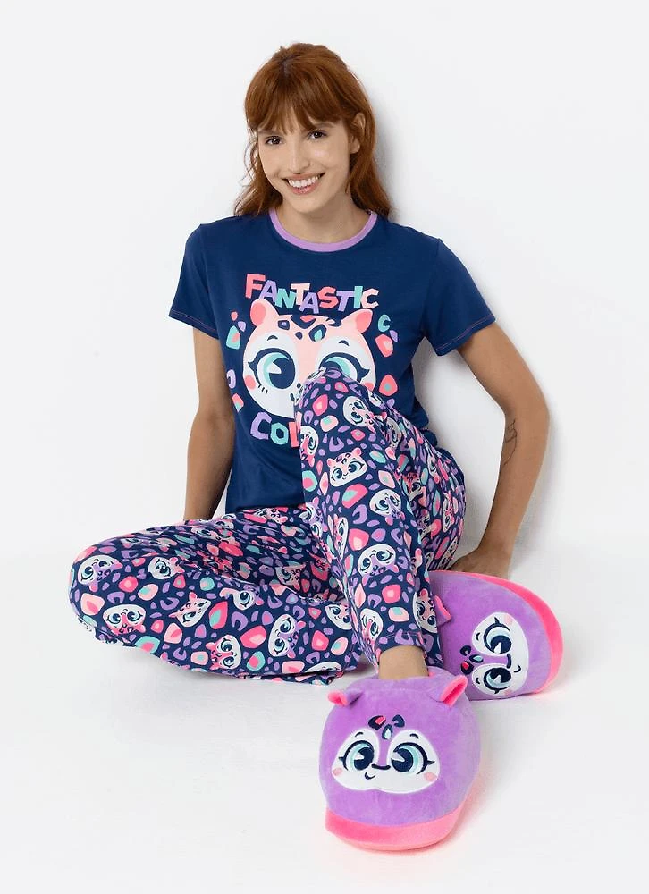 Pijama manga curta viscolycra feminino onça