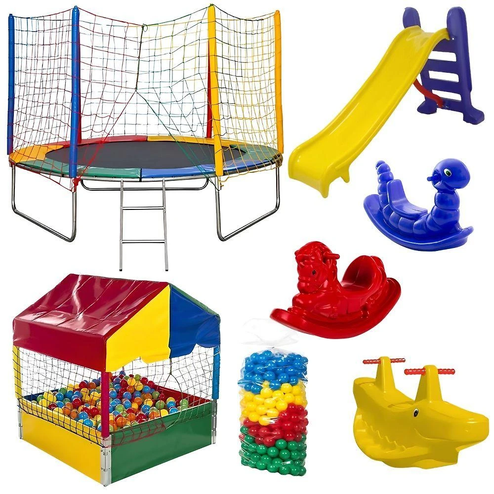 Kit Playground Cama Elástica 2,44m + Piscina de Bolinhas 1m + Escorregador Médio + Gangorras