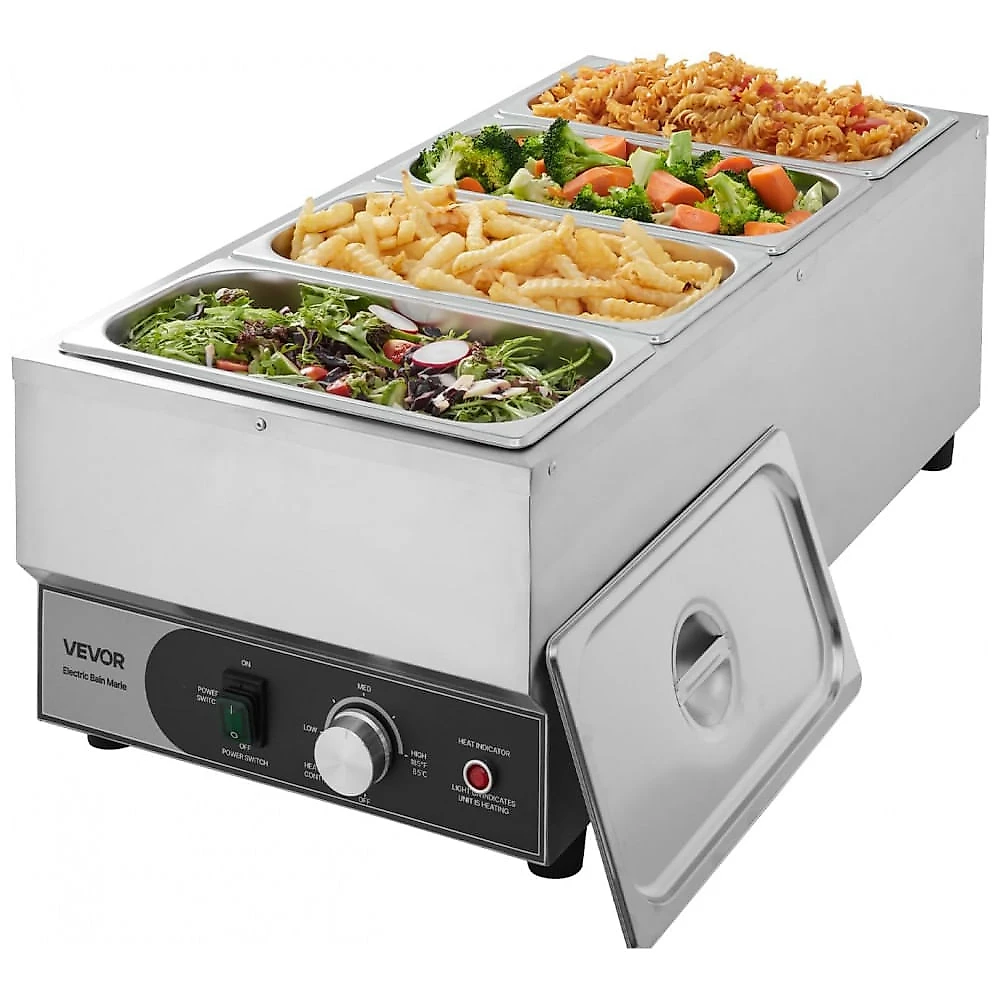 Aquecedor de Alimentos Buffet VEVOR Inox 4 Cubas Bain Marie 1500W 110V