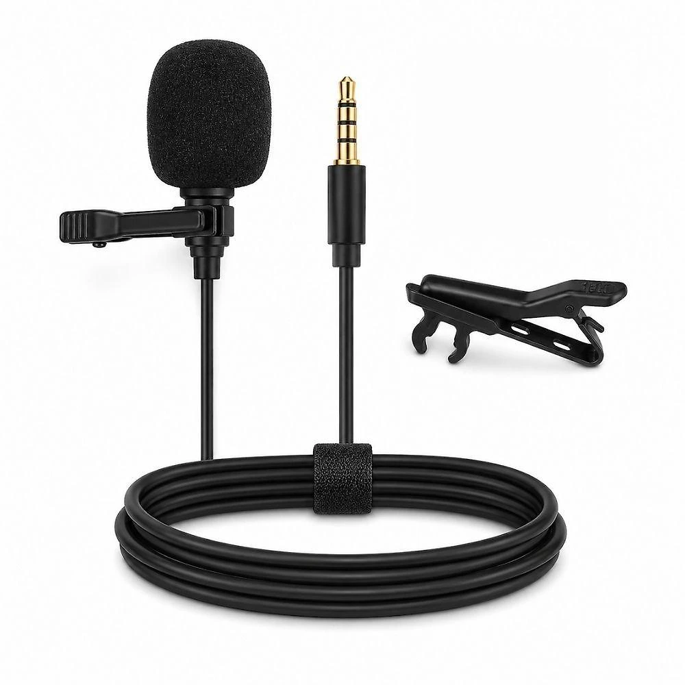 Microfone de Lapela P2 3,5mm Cabo 1,5M Clipe Metálico Preto Dark