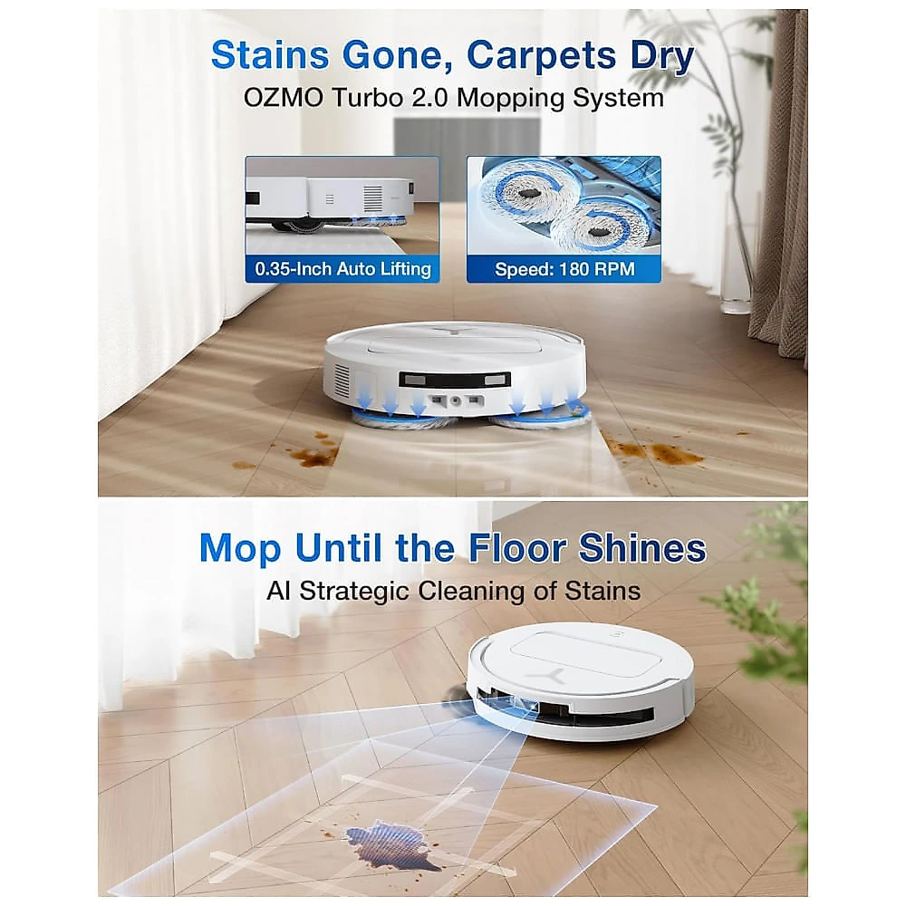 Robô Aspirador ECOVACS DEEBOT T50 PRO Ultra Slim 8,1cm Sucção 15.000Pa ZeroTangle AIVI 3D Branco