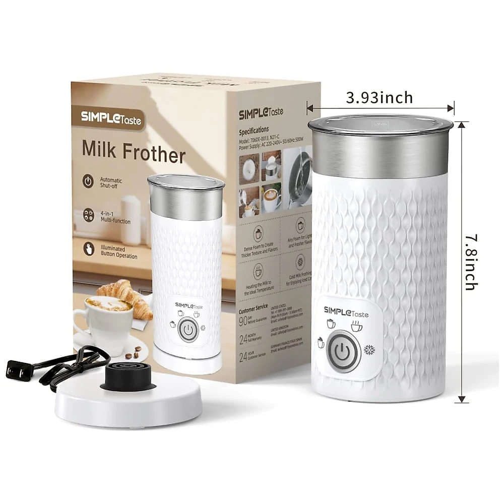 Espumador de Leite SIMPLETASTE, Vaporizador Elétrico 4 em 1, Aquecedor de Leite para Latte e Cappuccino, Automático para Leite Quente e Frio