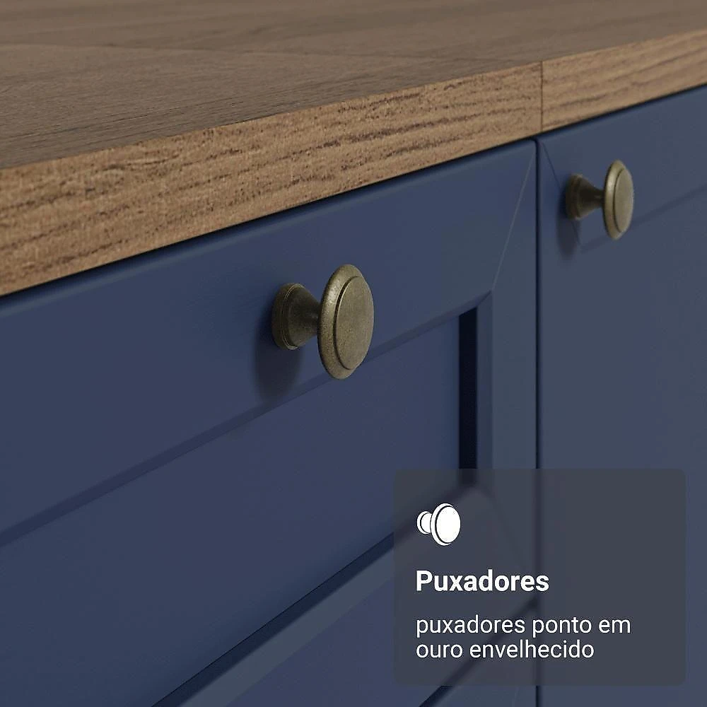 Armário De Cozinha Completa 310 Cm Vik Madesa 01 Rustic/azul
