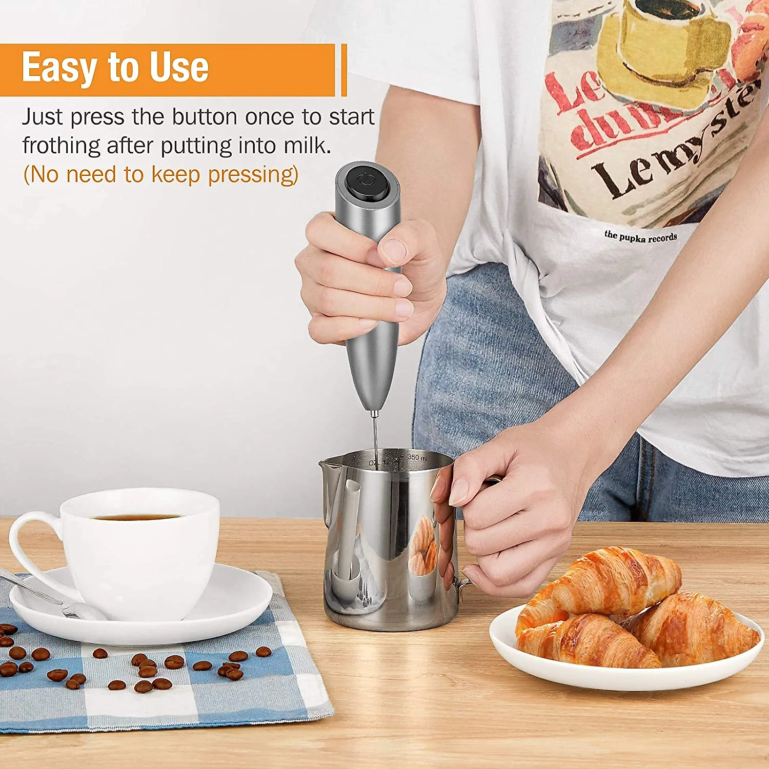 SIMPLETASTE Mixer Espumador de Leite á Bateria Aço I noxidável Cinza