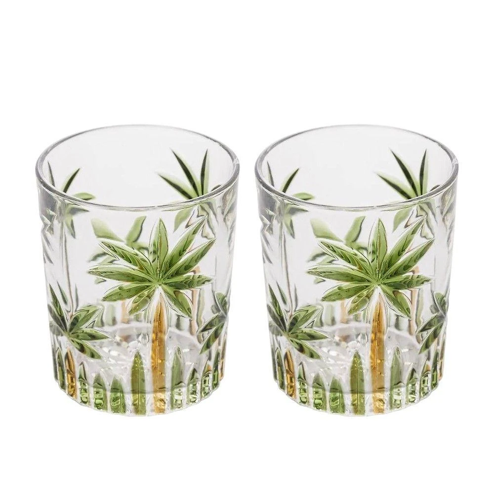 Jogo 2 Copos De Whisky água Baixo Cristal Coqueiro Palm Tree Wolff 340ml