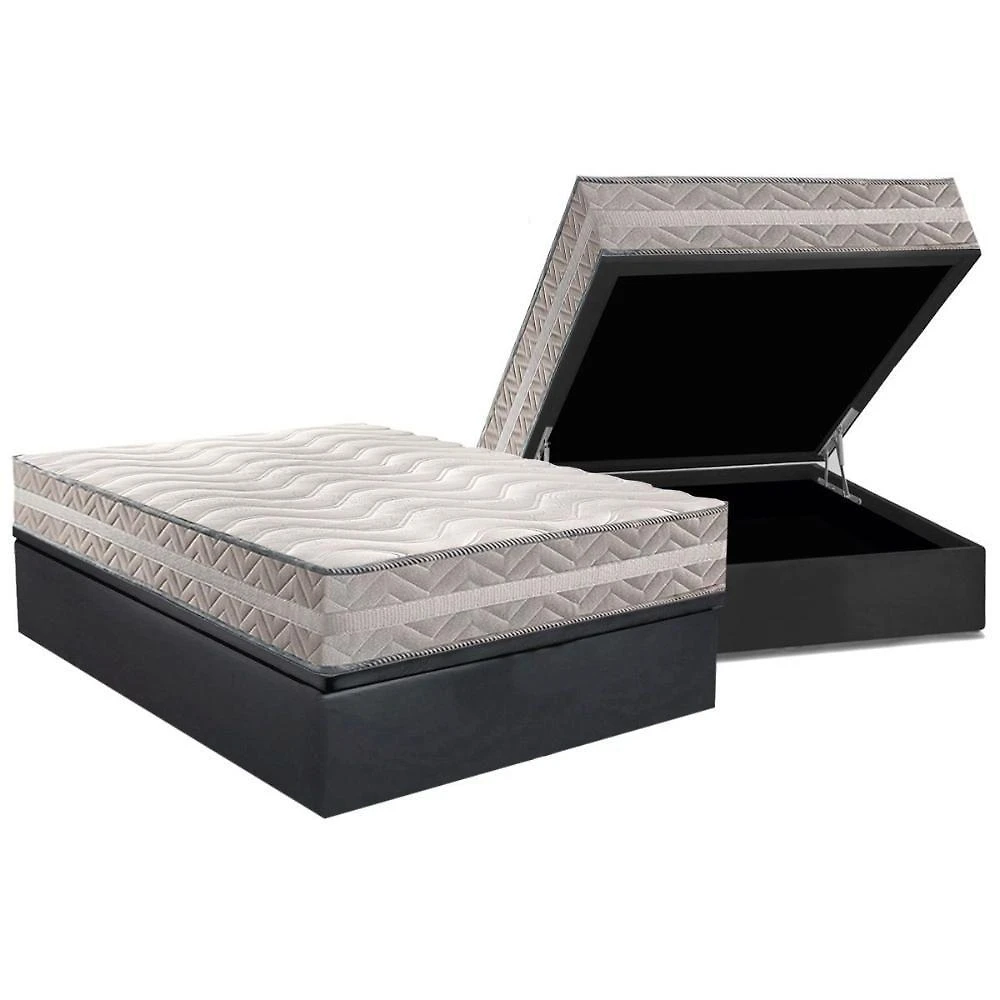 Conjunto Box Baú Casal: Colchão Espuma Paropas D28 - Master Prata Double Face 25 + Base Crc Suede Gray (138x188)