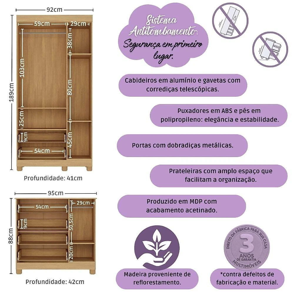 Quarto De Bebê Completo Berço Americano 3 Em 1 Colchão Allegra Multimóveis MP4606 Madeirado