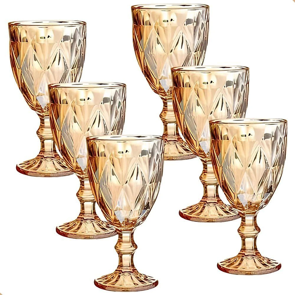 Jogo 6 Taças de Vidro 330ML Bico de Jaca Transparente Furta Cor Diamond