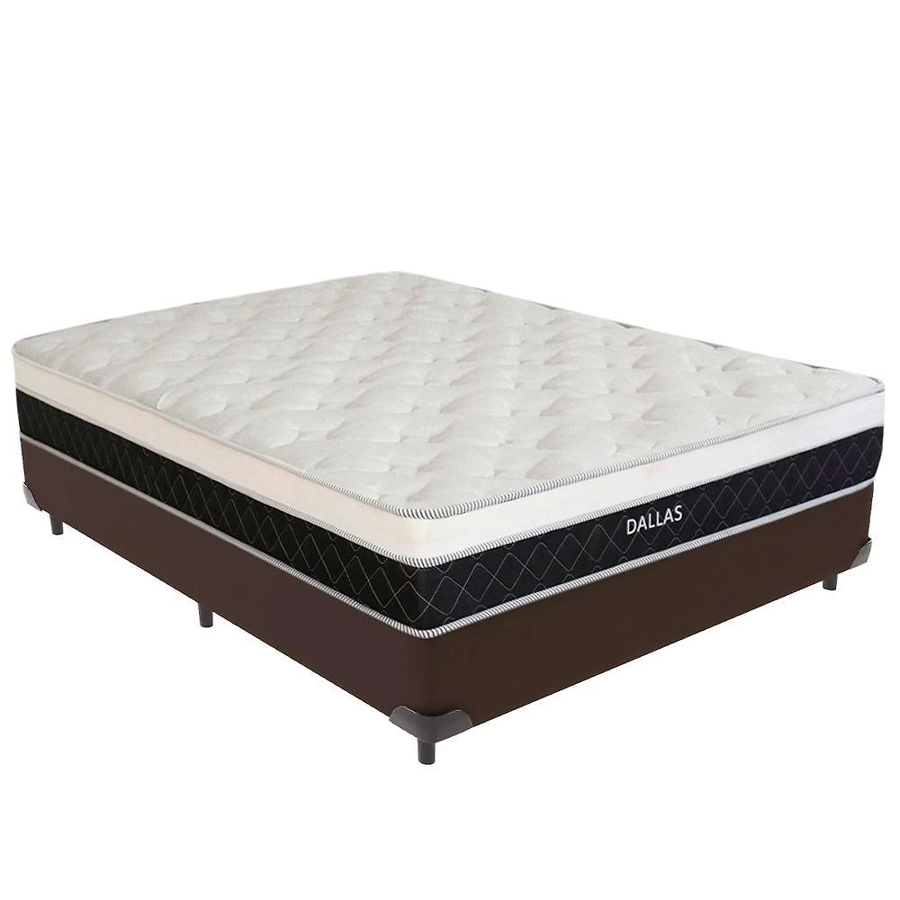 Cama Box Viúvo Dallas Euro Pillow Molas Ensacadas Tecido Sintético Marrom Vtech