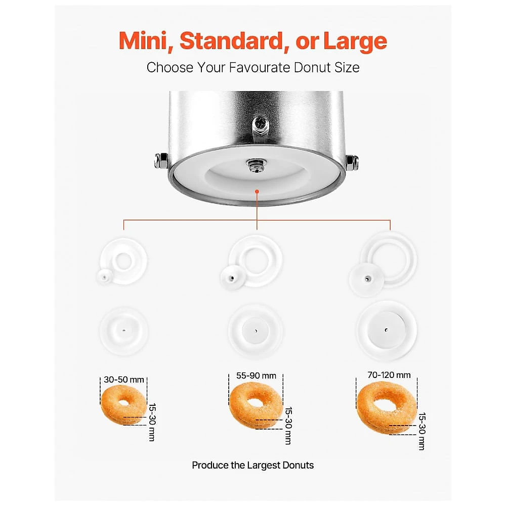 Máquina de Donuts Automática VEVOR DH-15L Inox 3 Tamanhos Fritadeira Comercial 3000W 110V