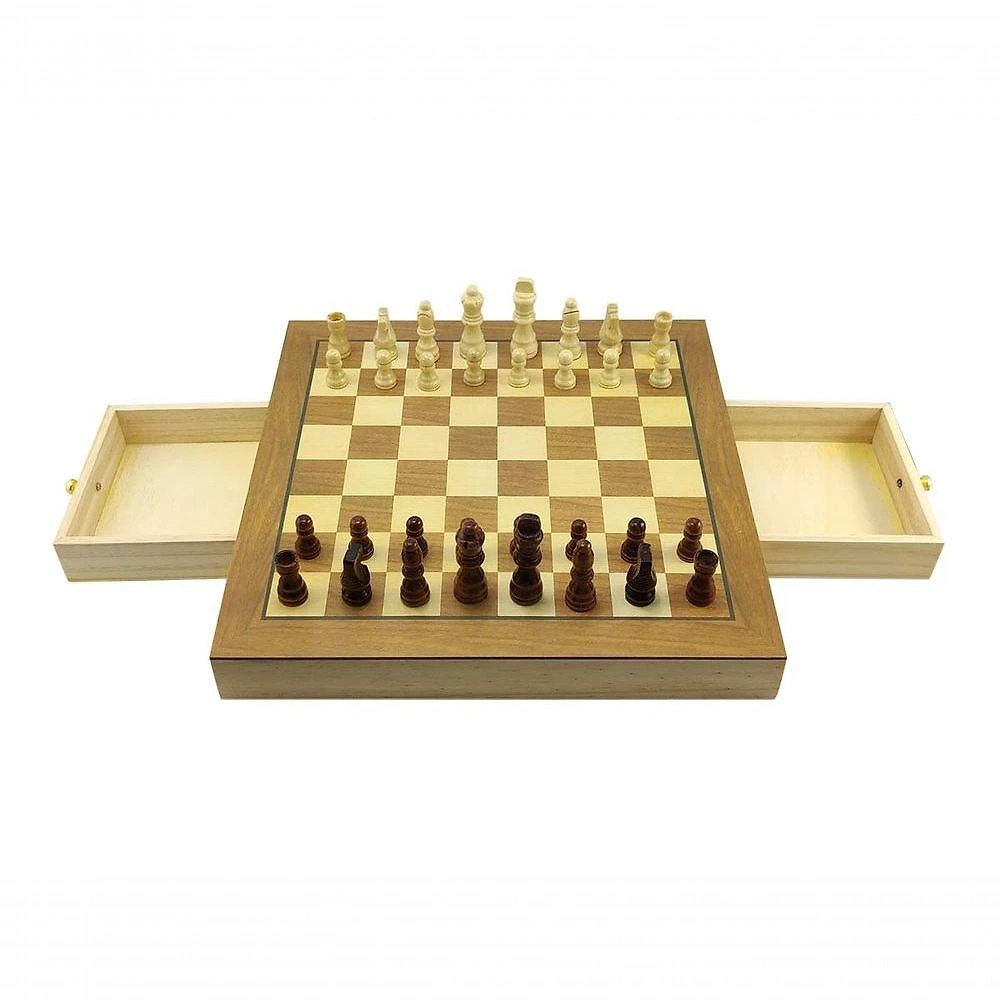 Jogo De Xadrez E Damas 2 Em 1 Profissional Hoyle Games Tabuleiro Grande 39x39cm Peças Em Madeira Com 2 Gavetas