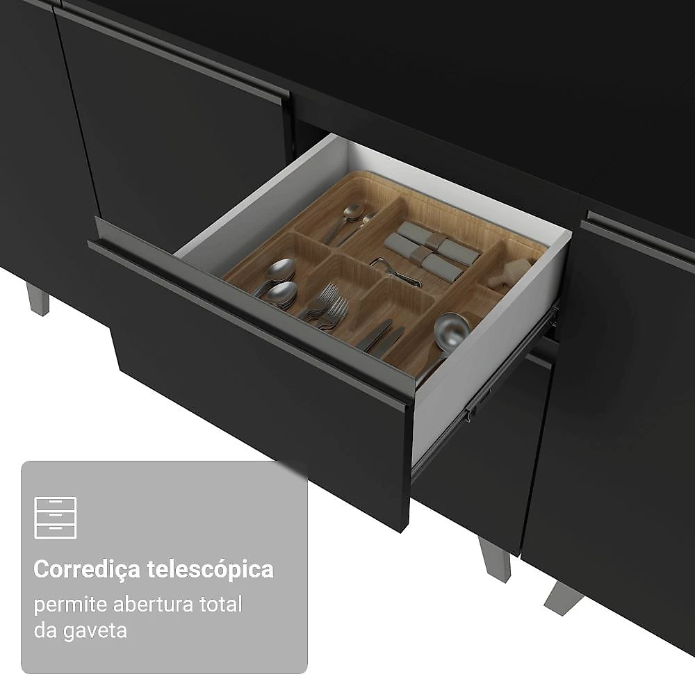 Armário de Cozinha Completa de Canto 405 cm Preto Nice Madesa 05