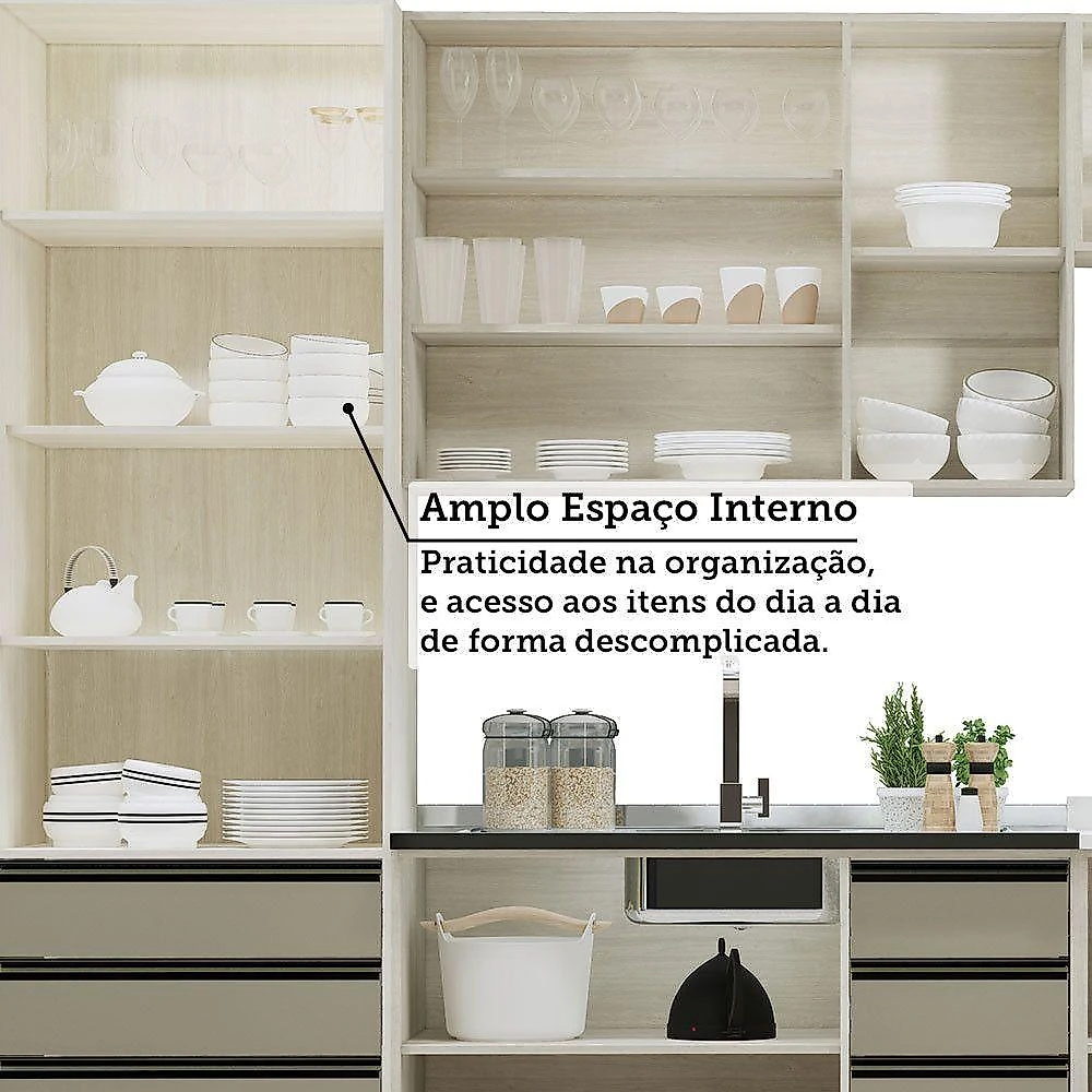 Cozinha Modulada Completa 6 Peças Sem Tampo Linea Luciane Mó Pátina Ff-mocca Laca