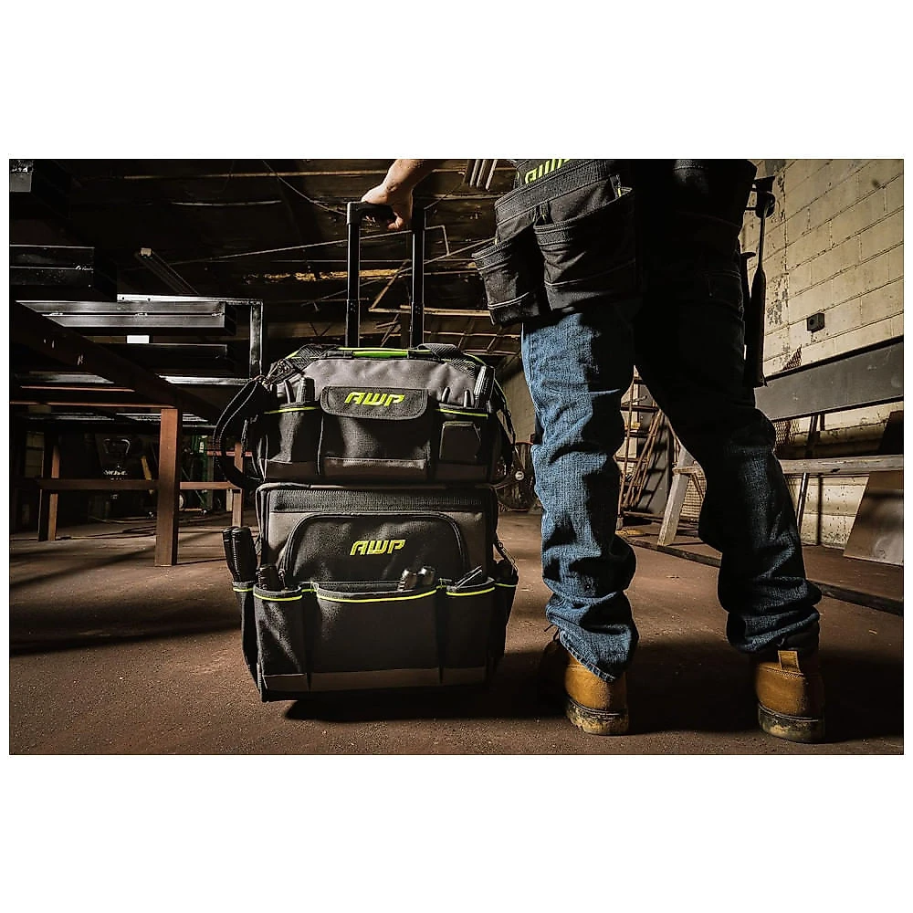 Bolsa de Ferramentas Organizadora com Rodas e Compartimentos, Amarela, AWP L 22814, Preto
