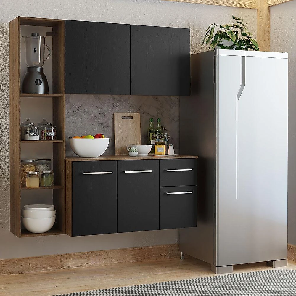 Armário de cozinha compacta 120cm rustic/preto easy madesa