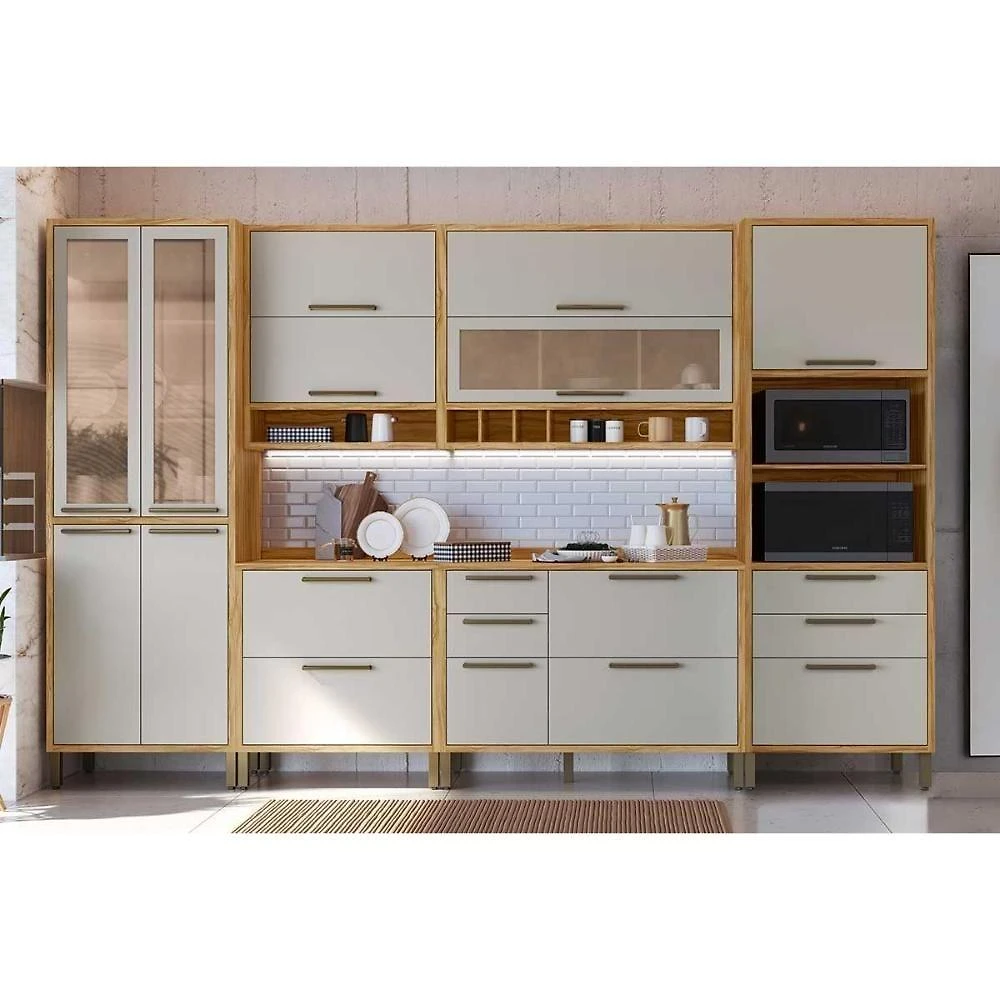 Cozinha Completa Kit Syrah C6P114 13 Portas 6 Gavetas MDF Amêndoa Off White