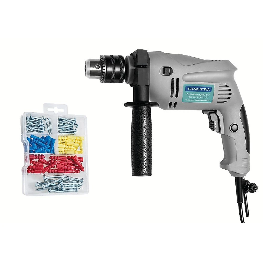 Furadeira de impacto 1/2" 500w com kit de parafusos e buchas 220v - tramontina