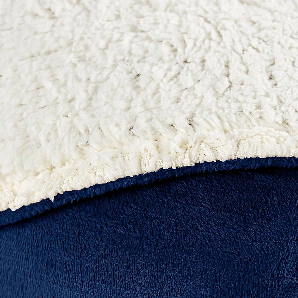 Cobertor fênix queen sherpa pele de carneiro + mantinha flannel - azul marinho