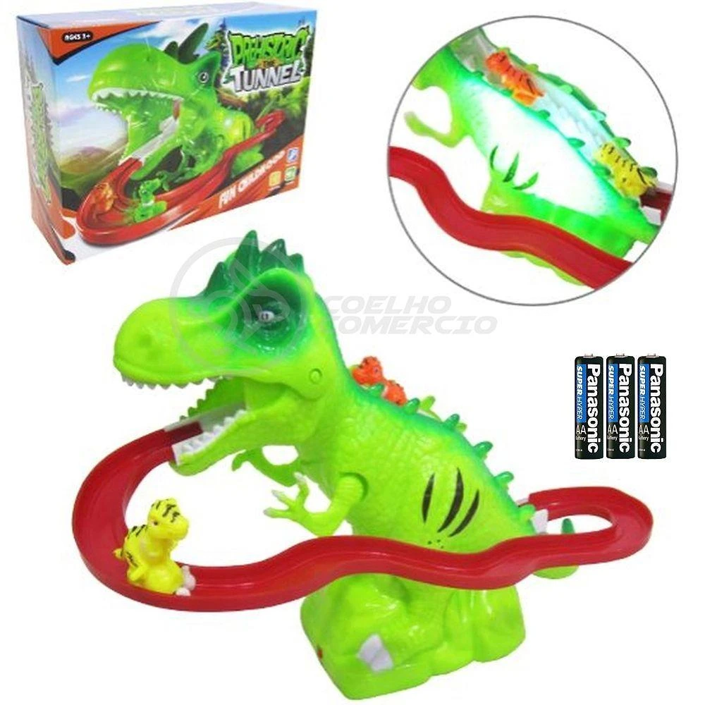 Kit Brinquedo Pista Animal Prehistoric The Tunnel com Som e Luz Verde Smart Bracelet