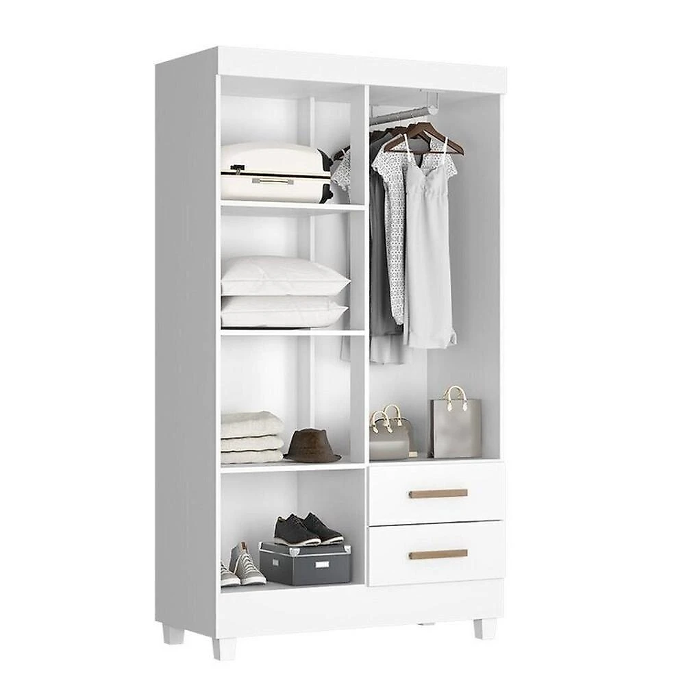Quarto Bebê Infantil com Guarda-roupa 4 Portas e 2 Gavetas com Cômoda 4 Gavetas e 2 Portas Lite Branco