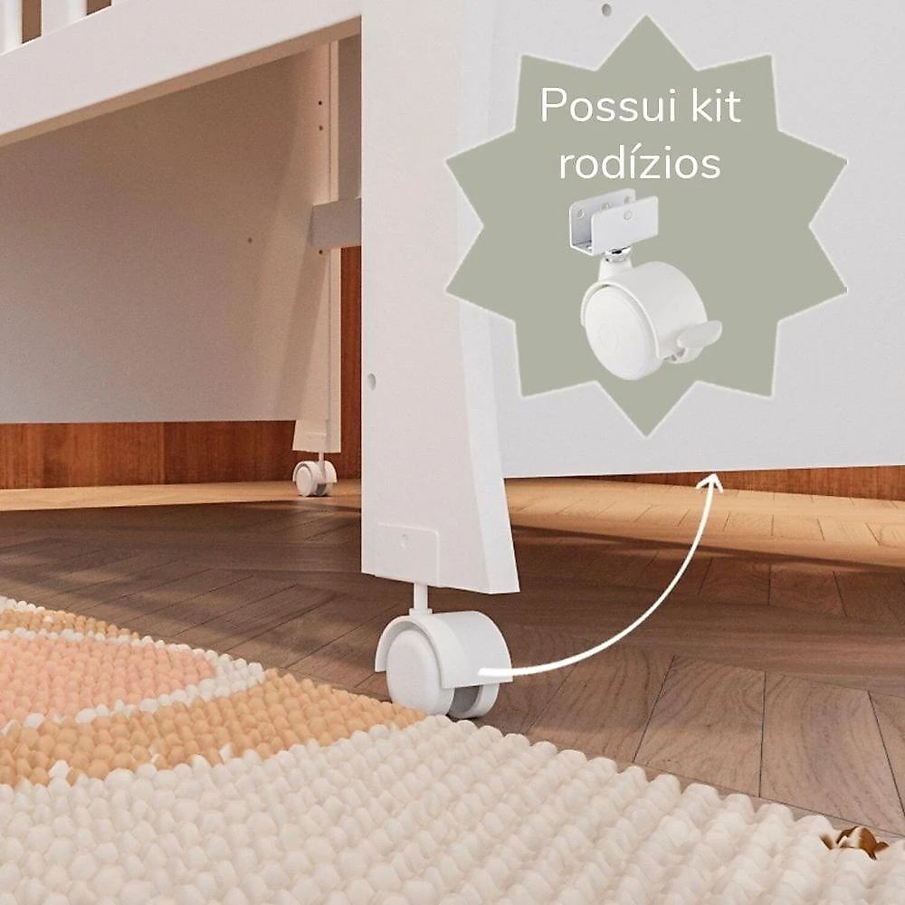Quarto de Bebê Completo Berço Mini Cama e Guarda-roupa 4 Portas Mirelle Branco