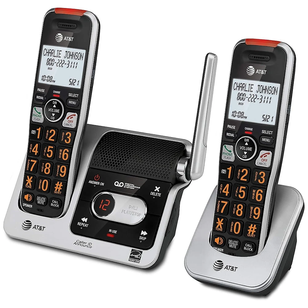 Telefone Sem Fio AT&T BL1022 DECT 6.0 com 2 Aparelhos, Bloqueador de Chamadas e Identificador de Chamadas em Prata - Kit Residencial