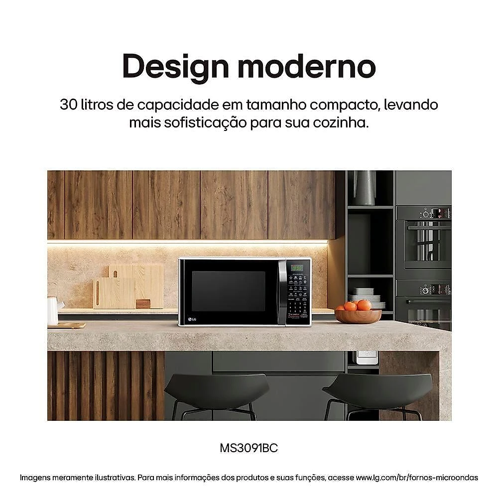 Forno de micro-ondas lg 30 litros ms3091 com função limpa fácil e descongelamento uniforme - preto e branco 110