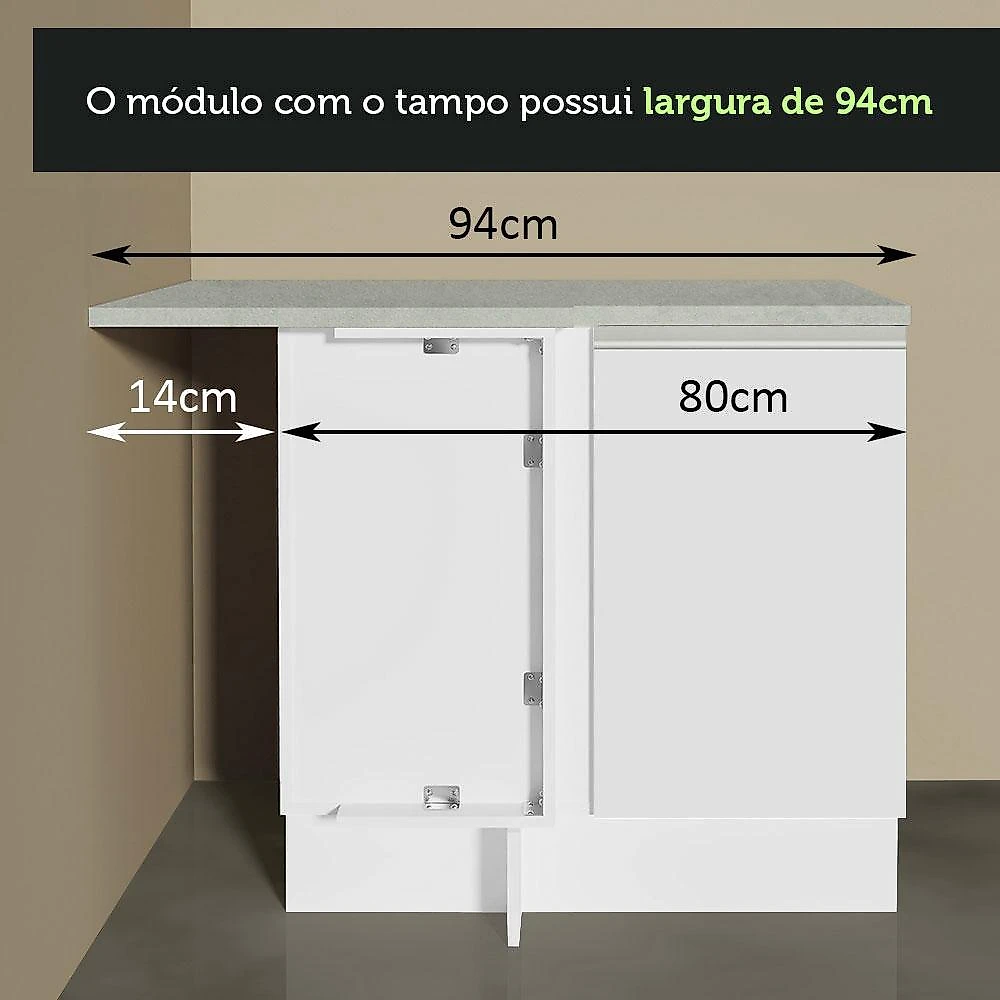 Armário de Cozinha Completa de Canto 349cm Branco Glamy Madesa 07 Branco