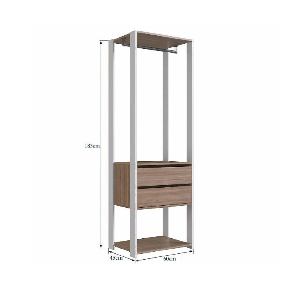 Guarda Roupa Closet 2 Peças com 1 Cabideiros 2 Gavetas e 6 Nichos Easy Prodecor Branco/Montana