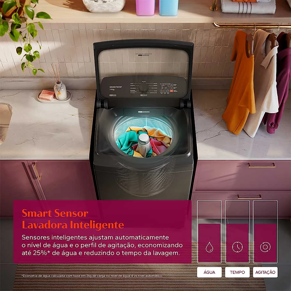 Lavadora de Roupas Brastemp 14Kg Cinza Platinum com 12 Programas de Lavagem com Smart Sensor e Reduzir Tempo - BWJ14A9 110