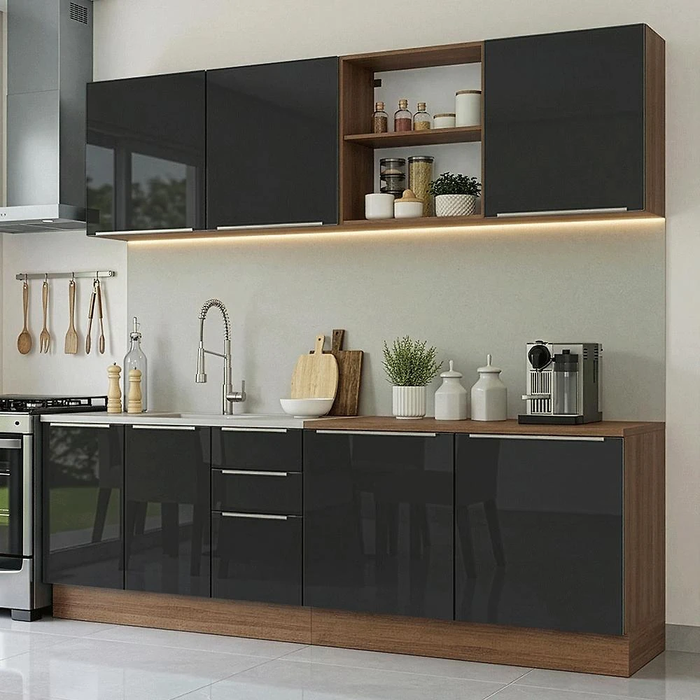 Armário de Cozinha Completa 240 cm Rustic/Preto Lux Madesa 09