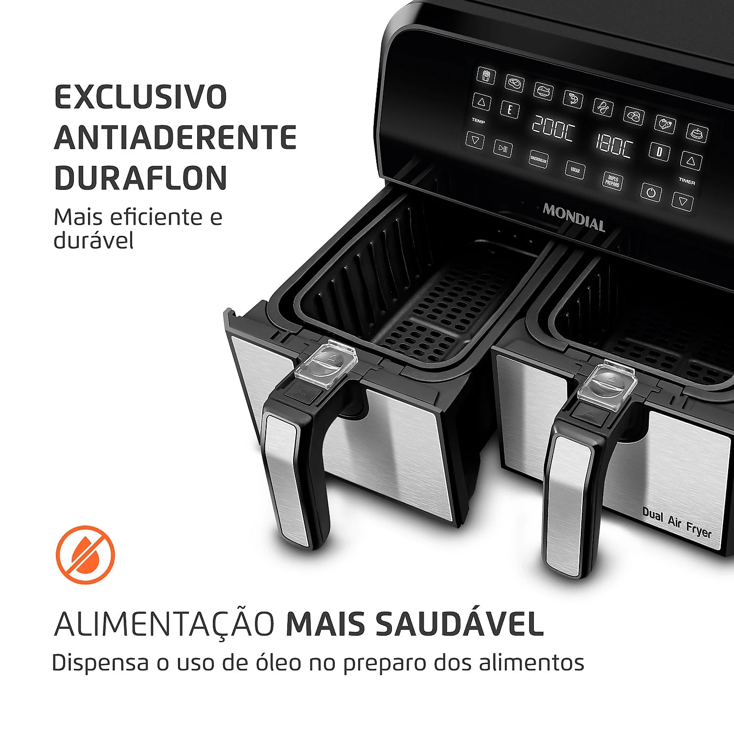 Fritadeira Air Fryer Dual Duplo Cesto 8L Mondial AFD-01-BI 127V